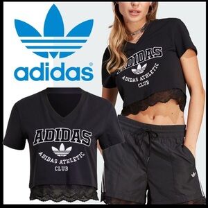 Adidas Black Crop Top with Lace Trim